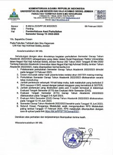 Awal Perkuliahan Semester Genap TA 2022/2023